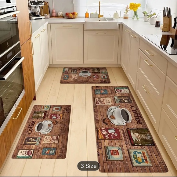 “Coffee” print kitchen rugs.  Set of 3.  Sizes in the pictures. - Picture 1 of 3
